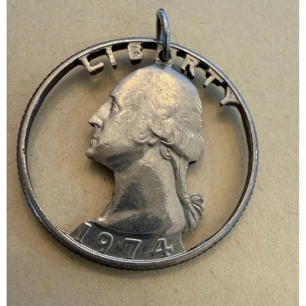 Vintage 1974 Silver Hand Cut Out George Washington Quarter US Coin Pendant